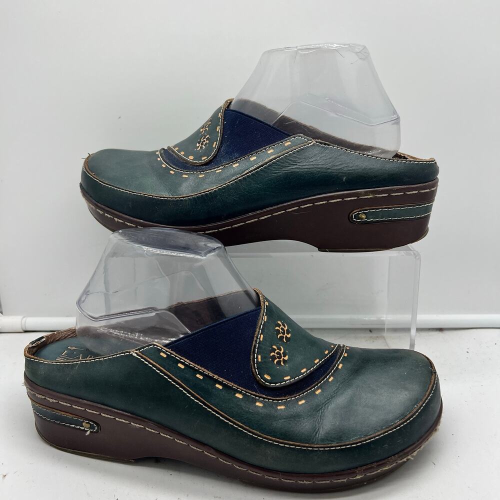 Spring Step L'Artiste Shoes Womens 42 US 10.5-11 CHINO Teal Blue Leather Clogs
